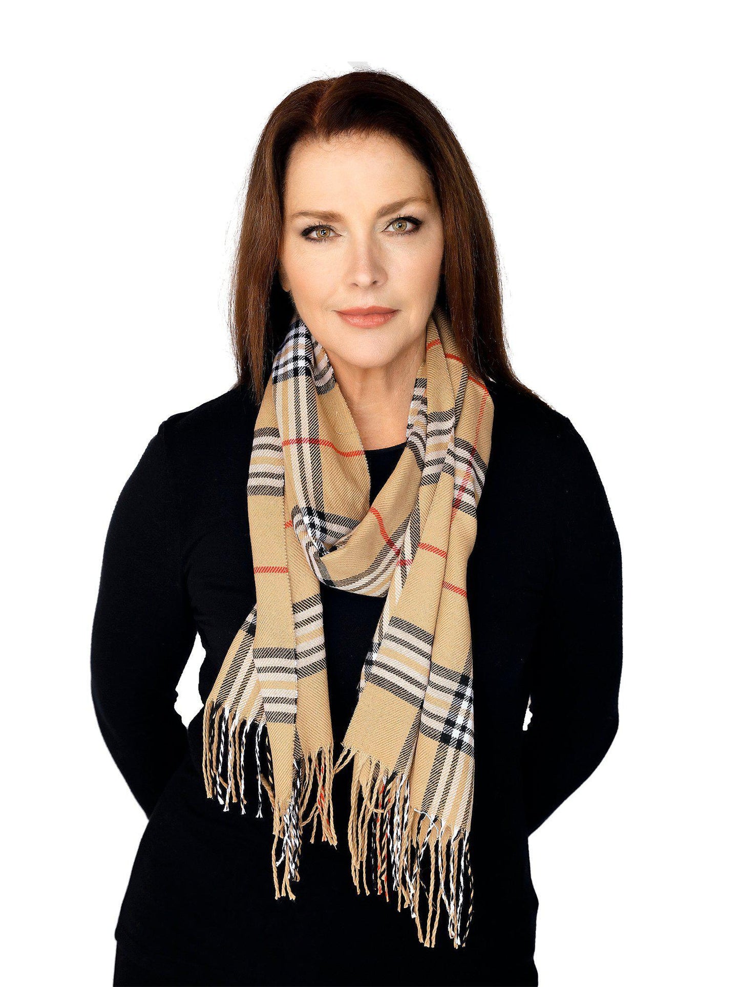 Casaba Warm Winter Scarves Scarf Wraps Classic Plaid Womens Mens Unisex-Beige-Dual Tone-Plaid-