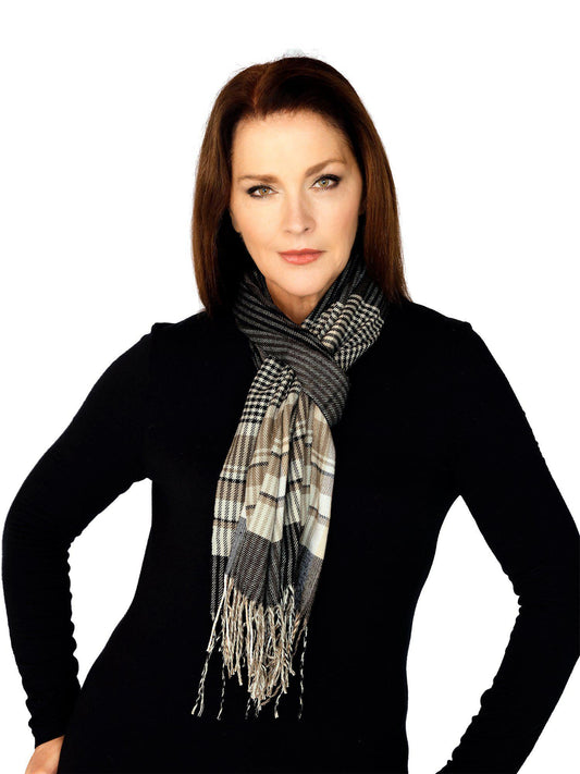 Casaba Warm Winter Neck Scarves Scarf Plaid Elegant Sleek Unisex Womens Mens-Beige-Sleek-Plaid-