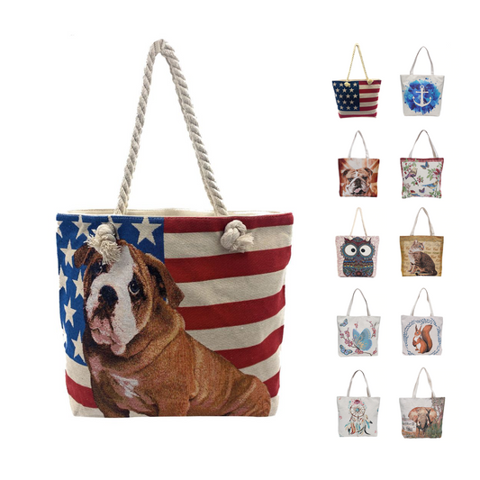 Empire Cove Designer Printed Cotton Canvas Tote Bags Reusable Beach Shopping-Dog Print-