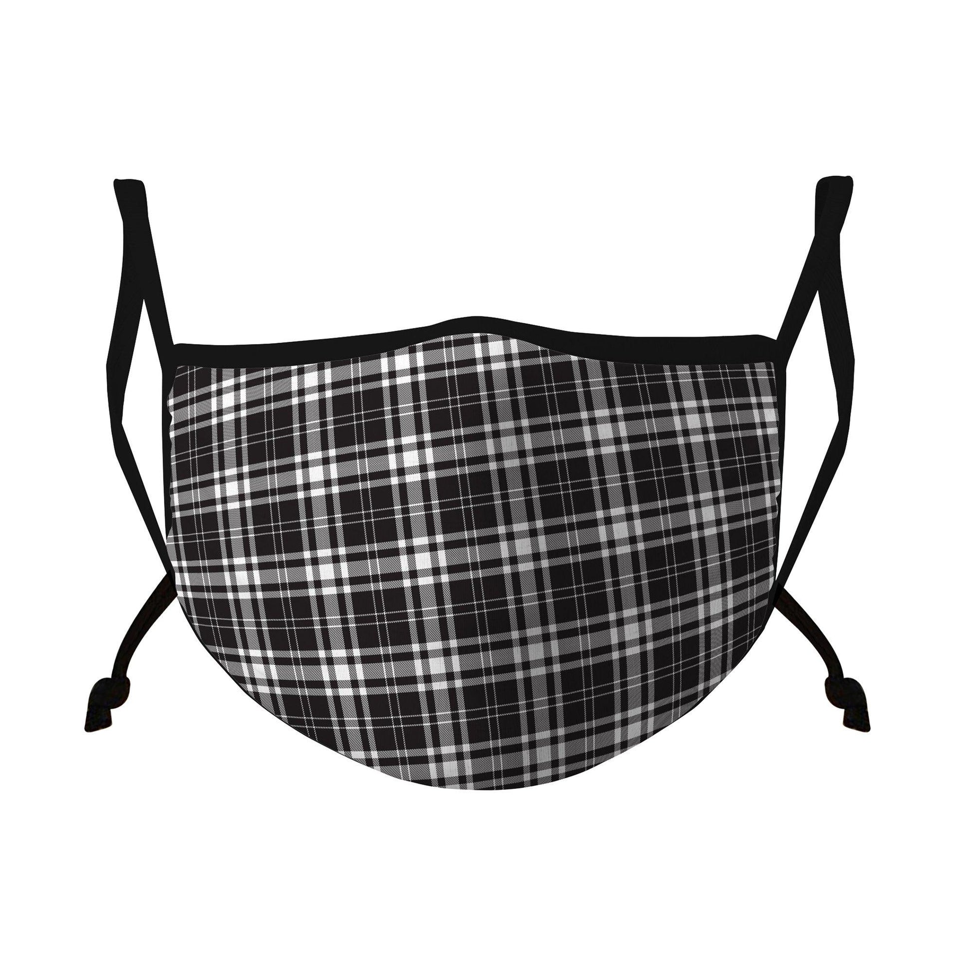 Casaba Fashion Face Masks Cotton Poly Adjustable Washable Reusable Double Layer-Black Plaid-