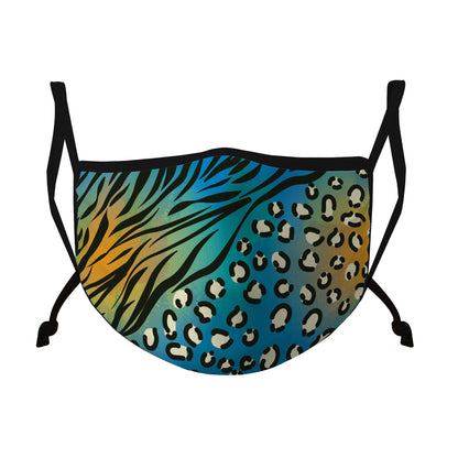Casaba Fashion Face Masks Cotton Poly Adjustable Washable Reusable Double Layer-Blue Leopard-
