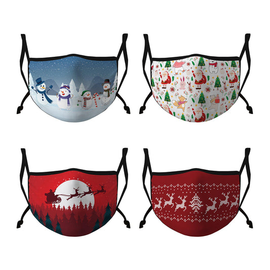 Casaba 4 Pack Face Masks Adult Kids Sizes Fun Cute Holiday Christmas Cotton Poly Adjustable Washable Reusable-Holiday Pack A-Adult-