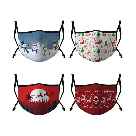 Casaba 4 Pack Face Masks Cute Holiday Christmas Fun Cotton Adjustable Washable Reusable-Adult-
