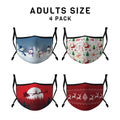 Casaba 4 Pack Face Masks Adult Kids Sizes Fun Cute Holiday Christmas Cotton Poly Adjustable Washable Reusable-Holiday Pack A-Adult-