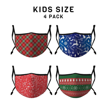 Casaba 4 Pack Face Masks Cute Holiday Christmas Cotton Adjustable Washable Reusable-Kids-