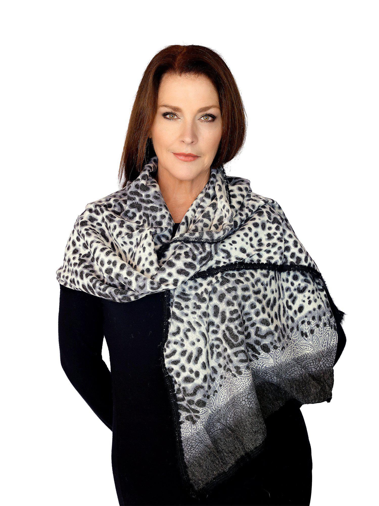 Casaba Womens Animal Leopard Skin Prints Sheer Scarves Scarf Shawls Light Wrap-Black-