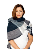 Casaba Womens Winter Scarves Scarf Wraps Shawls Plaid Style Great Gifts-Navy-Teal Stripes-