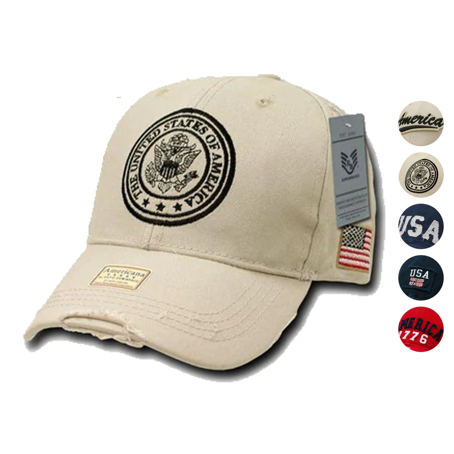 Patriotic USA Flag 1776 America Vintage Feel Distressed Baseball Dad Caps Hats-Stone - Cambridge-