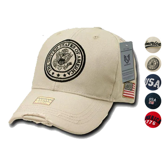 Patriotic USA Flag 1776 America Vintage Feel Distressed Baseball Dad Caps Hats-Stone - Cambridge-