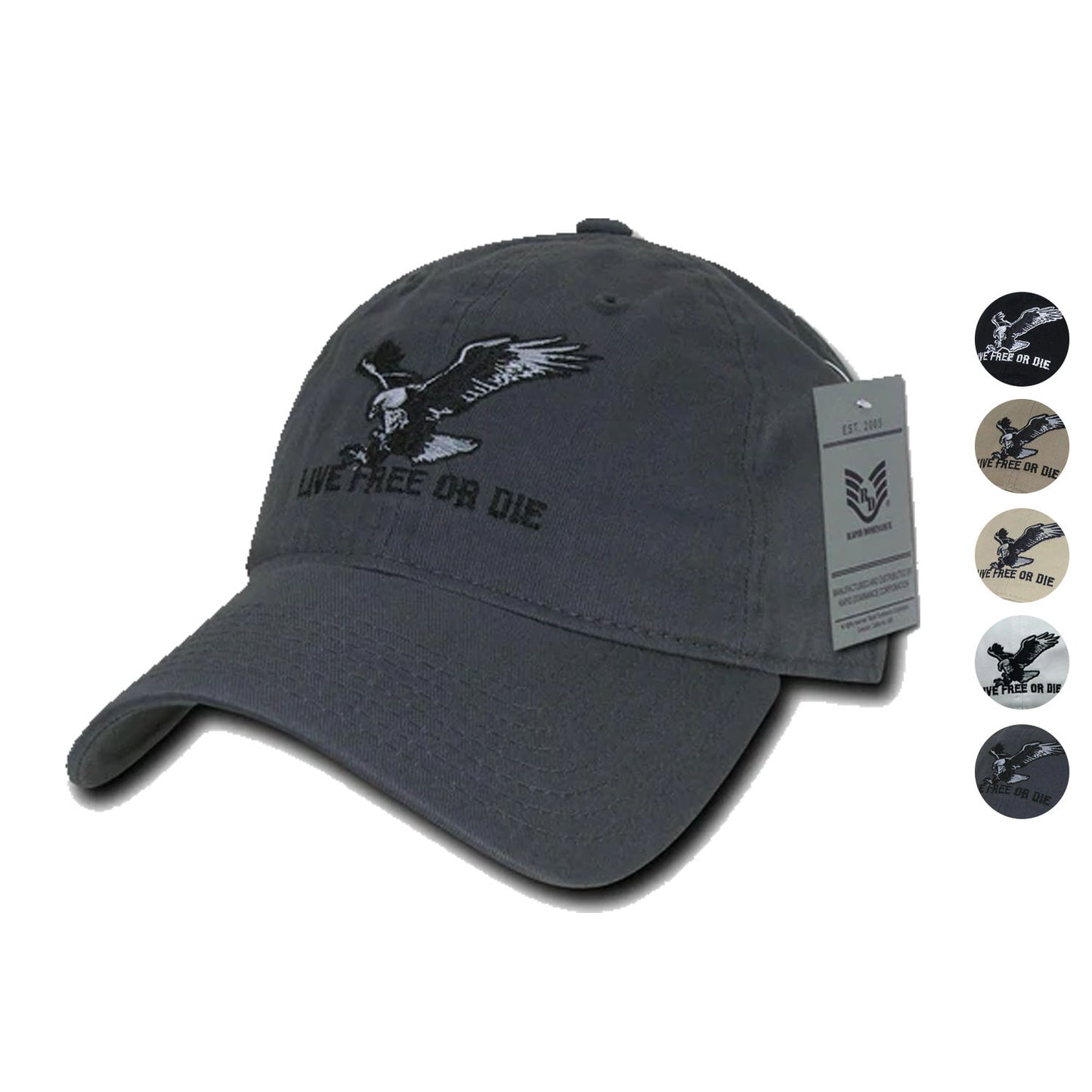 Rapid Dominance Live Free Or Die American Eagle Baseball Dad Caps Hats Washed Cotton Polo-Black-