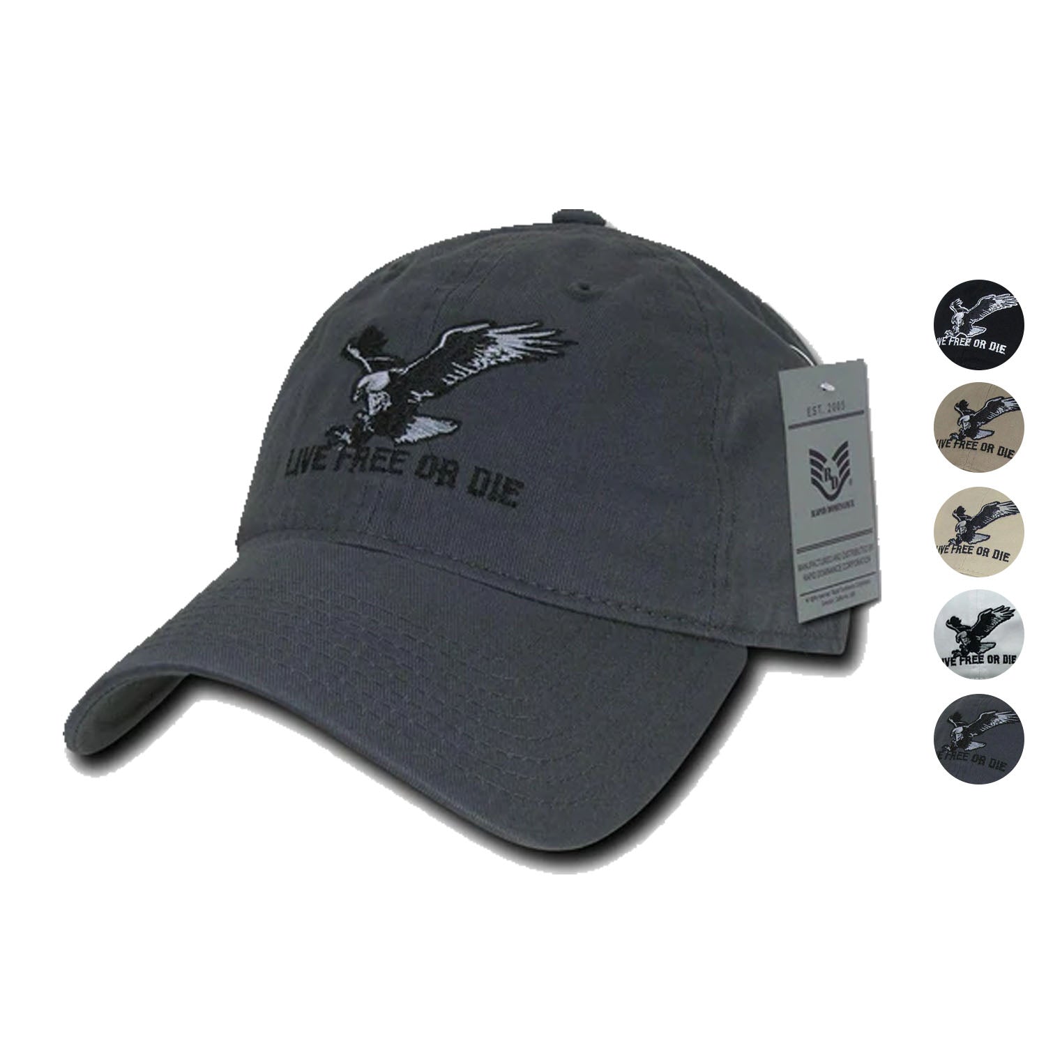Rapid Dominance Live Free Or Die American Eagle Baseball Dad Caps Hats Washed Cotton Polo-Black-