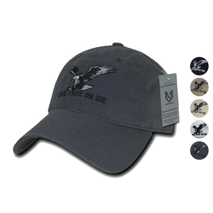 Rapid Dominance Live Free Or Die American Eagle Baseball Dad Caps Hats Washed Cotton Polo-Black-
