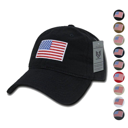 Patriotic USA American Flag Embroidered Relaxed Polo Baseball Dad Caps Hats-Black-