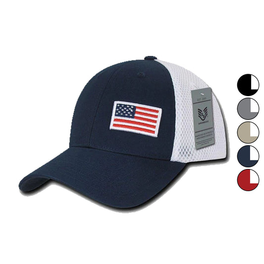 1 Dozen Aero Foam Flex USA Flag Military Mesh Baseball Cotton Caps Wholesale Lots-