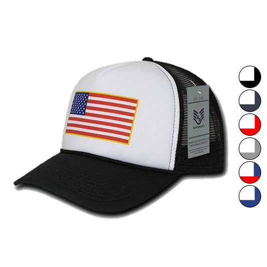 Rapid Dominance Patriotic USA Flag Classic Foam Mesh Trucker Caps Hats-USA-Black-