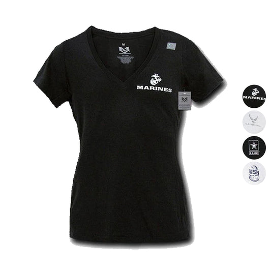 US Navy Army Marines Air Force Logos Military V- Neck Womens Soft T-Shirt Tees-US Air Force-Small-