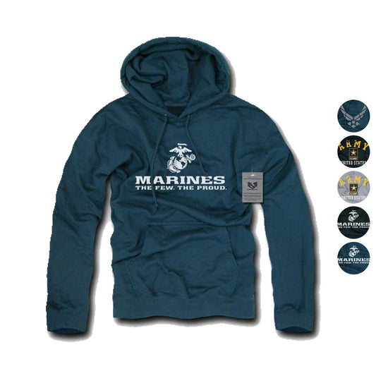 Fleece Pullover Hoodie Sweatshirt US Military Logo Air Force Army Marines-X-Large-Marines - Black-