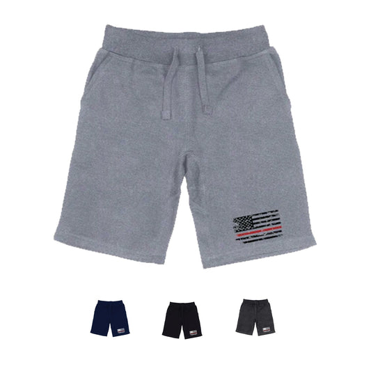 RAPDOM TS6 Fleece Gym Shorts Thin Red Line USA Flag-Black-Small-