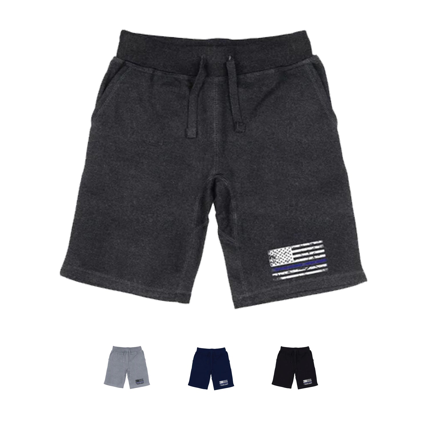 RAPDOM TS6 Fleece Gym Shorts Thin Blue Line USA Flag-Black-Small-