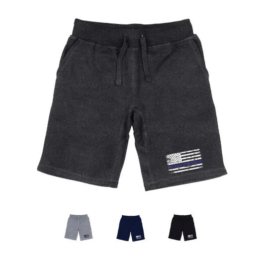 RAPDOM TS6 Fleece Gym Shorts Thin Blue Line USA Flag-Black-Small-