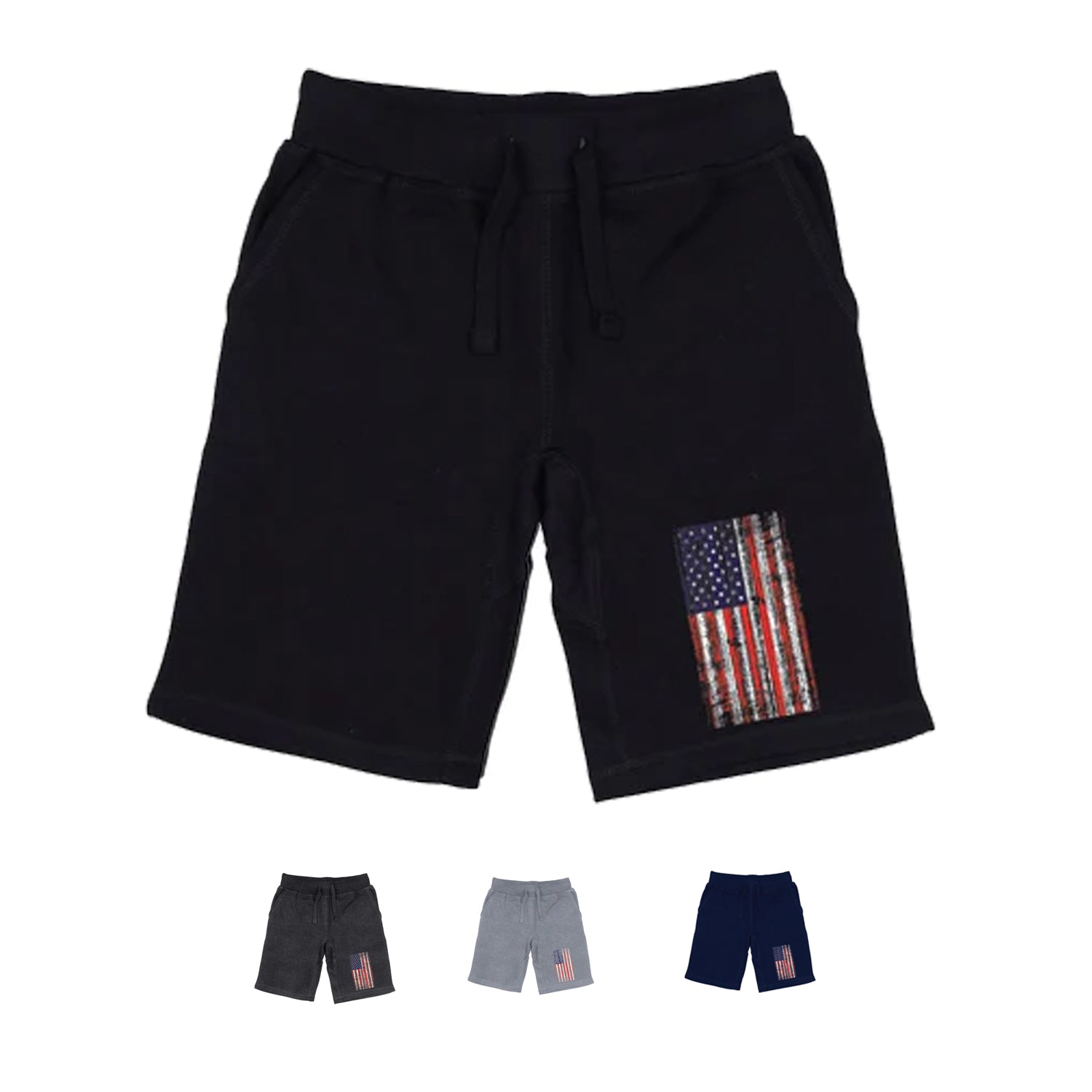 RAPDOM TS6 Fleece Gym Shorts Distressed Patriotic Vertical USA Flag-Black-Small-
