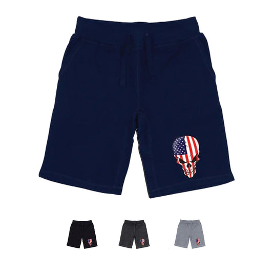 RAPDOM TS6 Fleece Gym Shorts Patriotic Skull USA Flag-Black-Small-