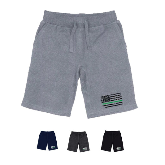 RAPDOM TS6 Fleece Gym Shorts TGL Thin Green Line USA Flag-Black-Small-
