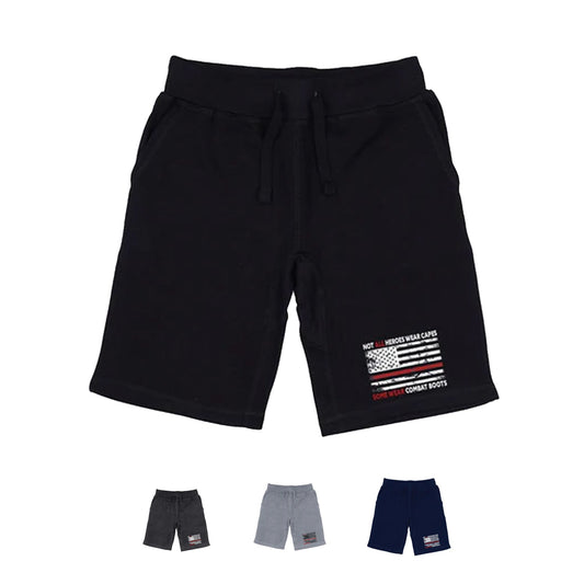 RAPDOM TS6 Fleece Gym Shorts TRL Thin Red Line Not All Heroes Wear Capes-Black-Small-