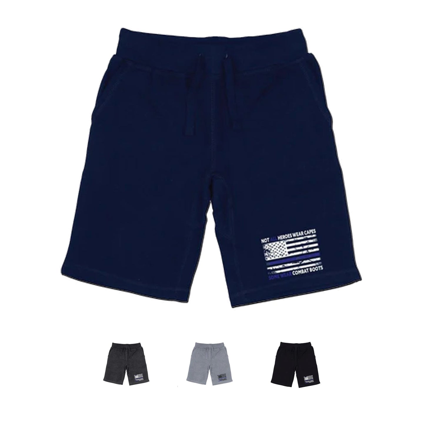 RAPDOM TS6 Fleece Gym Shorts Heroes Capes Thin Blue Line USA Flag-Black-Small-