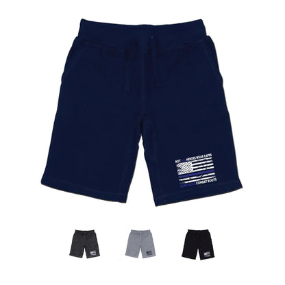 RAPDOM TS6 Fleece Gym Shorts Heroes Capes Thin Blue Line USA Flag-Black-Small-