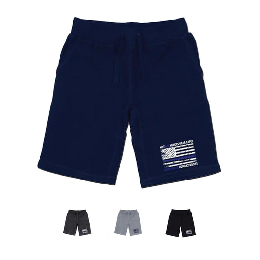 RAPDOM TS6 Fleece Gym Shorts Heroes Capes Thin Blue Line USA Flag-Black-Small-