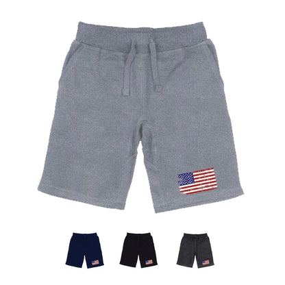RAPDOM TS6 Fleece Gym Shorts Vintage Patriotic USA Flag-Black-Small-