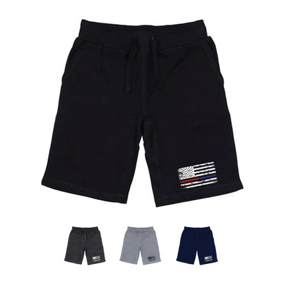 RAPDOM TS6 Fleece Gym Shorts Dual USA Flag TRL TBL Thin Red and Blue Line-Black-Small-