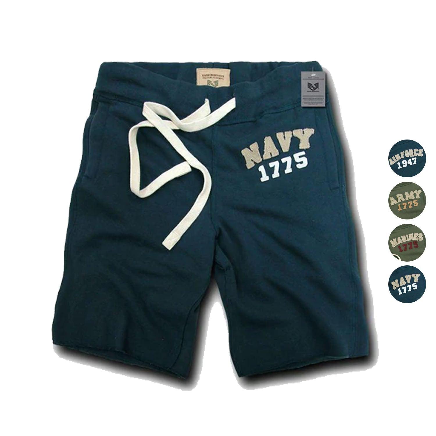 Rapid Dominance Brand US Army Air Force Navy Marines Military Logo Fleece Training Shorts-Small-Air Force - Navy-