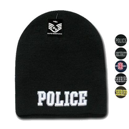 Police Fire Dept Security Border Patrol Sheriff Short Beanies Knit Caps Winter-Fire Department - Navy-