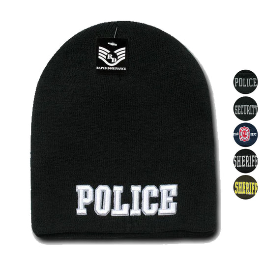 Police Fire Dept Security Border Patrol Sheriff Short Beanies Knit Caps Winter-Fire Department - Navy-