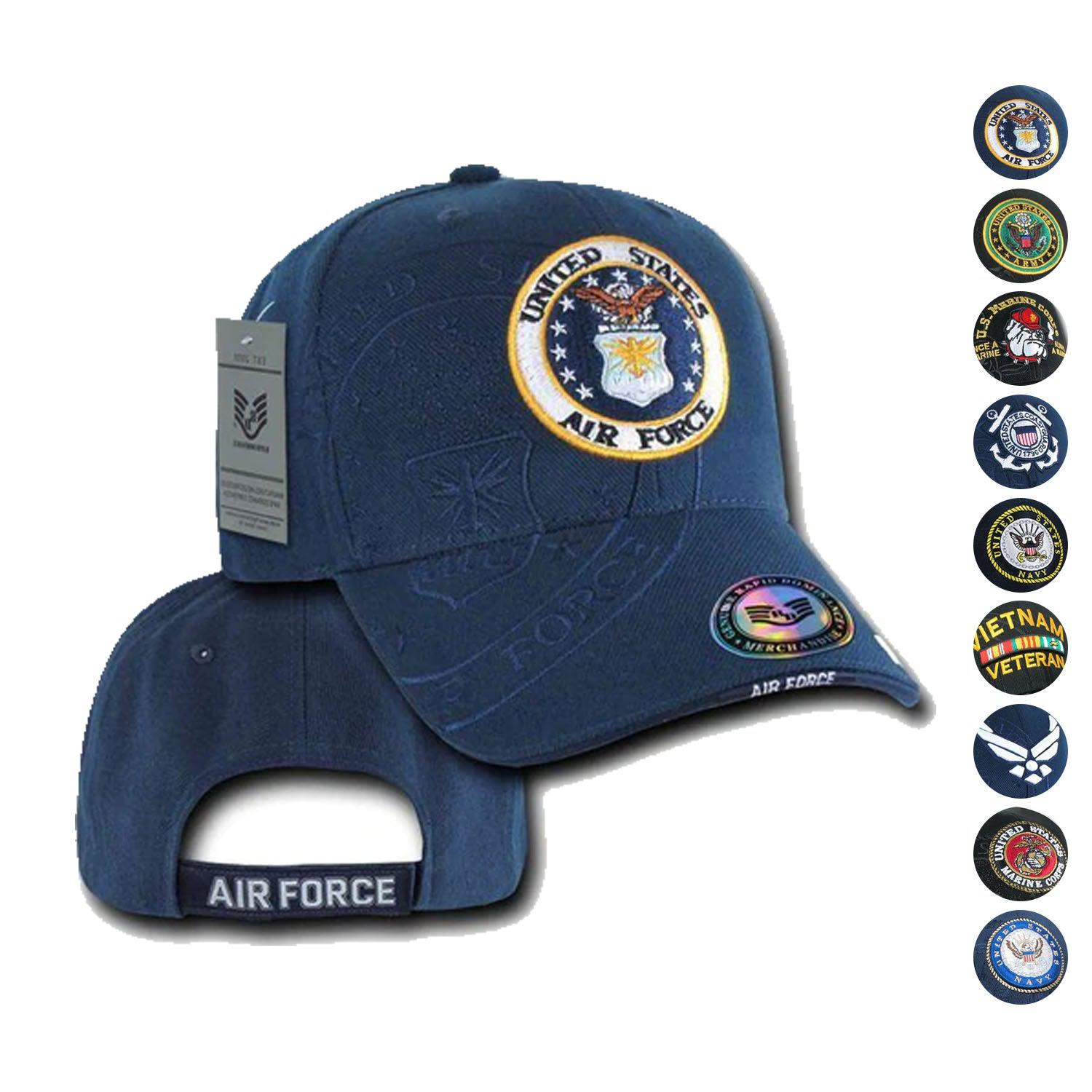 Shadow Effect Embroidery US Military Vet Army Air Force Navy Marines Hats Caps-Air Force Logo - Navy-