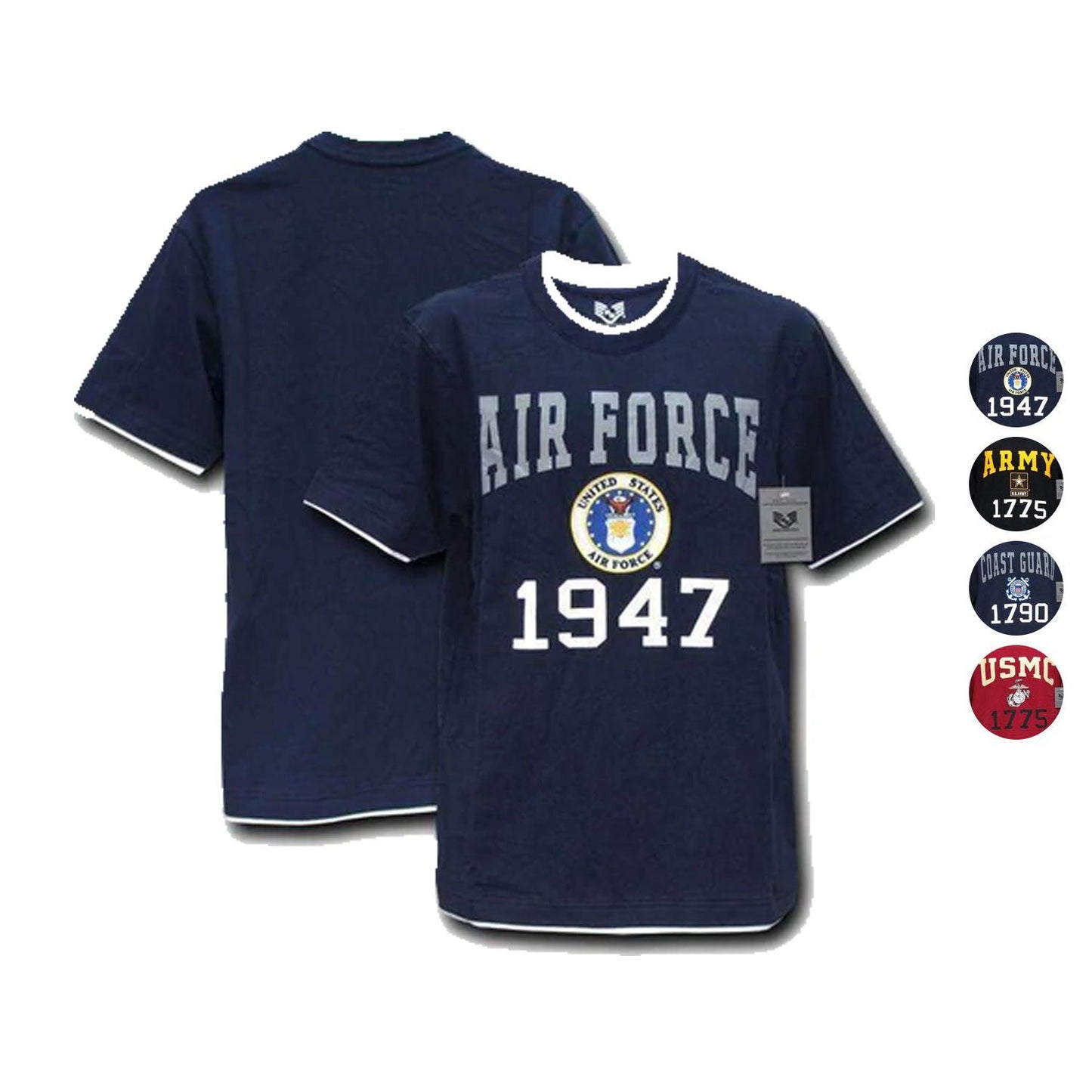 Military Air Force Army Marines USmc Coast Guard Pitch Double Layer Tee T-Shirts-Air Force - Navy-Regular-Small