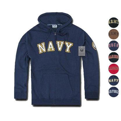 Zip Fleece Hoodie Sweatshirt Military Navy Air Force Army Coast Guard Marines-Army - Black-Regular-Small