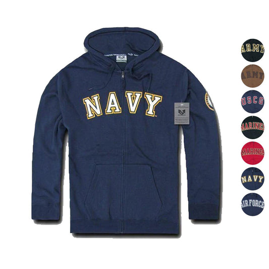 Zip Fleece Hoodie Sweatshirt Military Navy Air Force Army Coast Guard Marines-Army - Black-Regular-Small