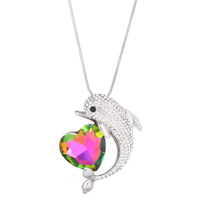 Empire Cove Dolphin Heart Pendant Necklace Silver Rhinestone Fashion Jewelry-