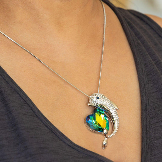 Empire Cove Dolphin Heart Pendant Necklace Silver Rhinestone Fashion Jewelry-