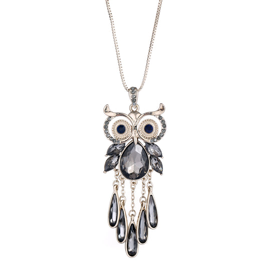 Empire Cove Owl Pendant Necklace Silver Toned Rhinestone Fashion Jewelry-