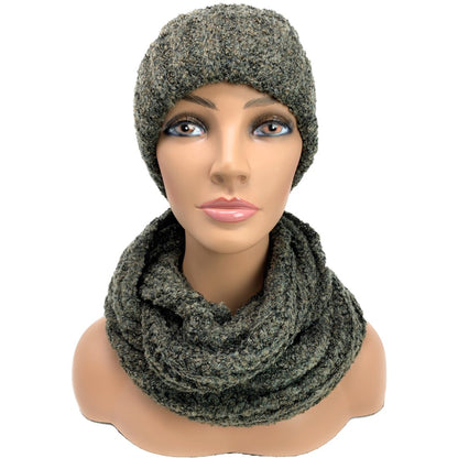 Empire Cove 2 Piece Knit Cuff Beanie Scarf Gift Set Pom Pom Winter-Gray-