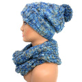 Empire Cove 2 Piece Knit Cuff Beanie Scarf Gift Set Pom Pom Winter-Blue-