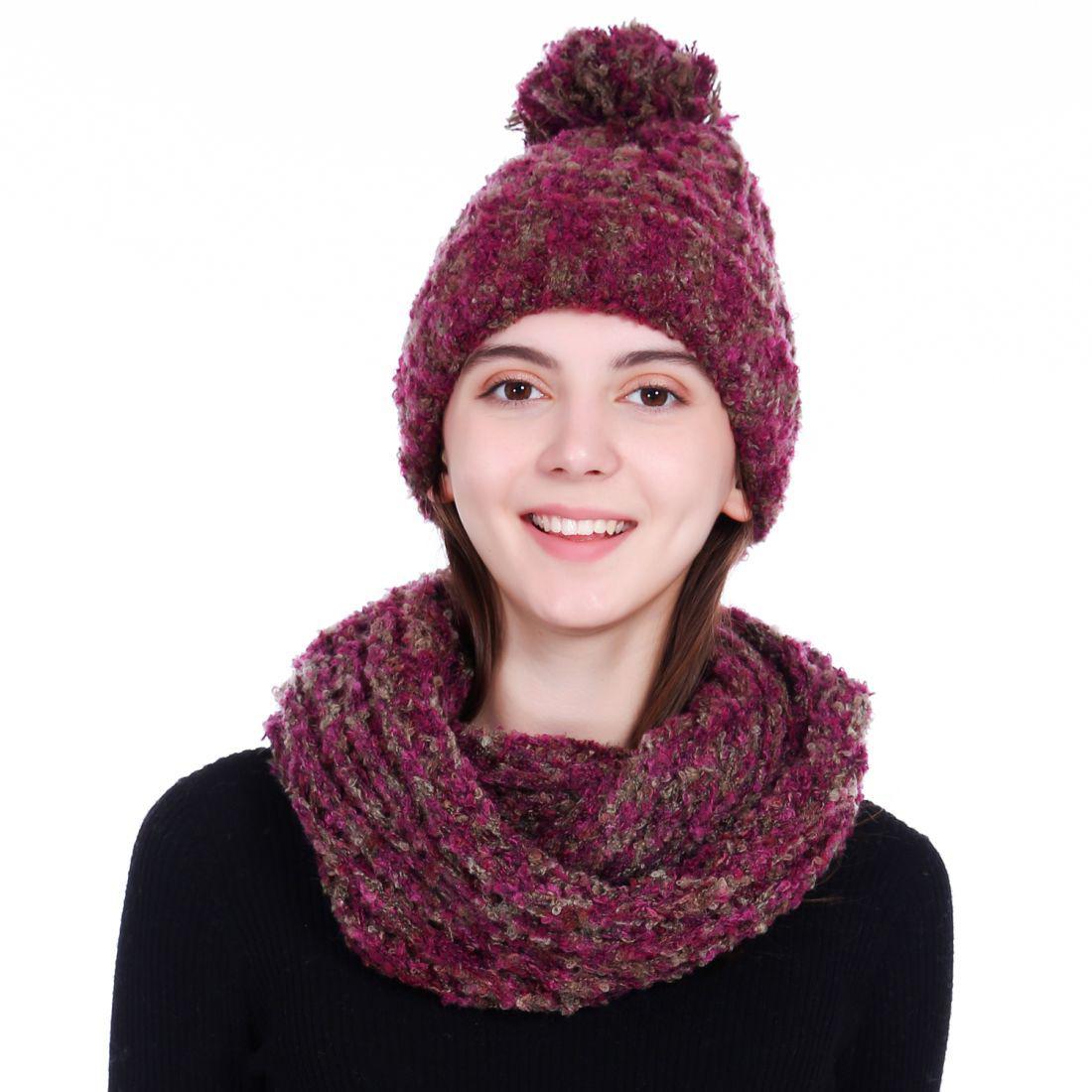 Empire Cove 2 Piece Knit Cuff Beanie Scarf Gift Set Pom Pom Winter-Gray-