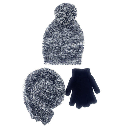 Empire Cove 3 Piece Beanie Scarf Gloves Gift Set Winter Warm Knitted Pom Pom-Black-