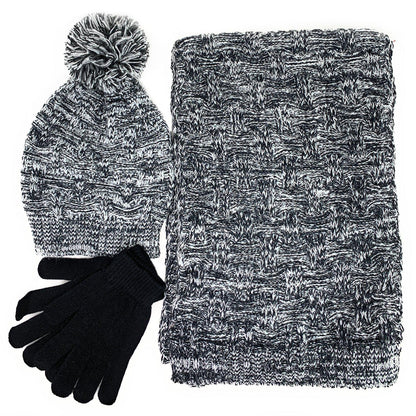 Empire Cove 3 Piece Beanie Scarf Gloves Gift Set Winter Warm Knitted Pom Pom-Black-