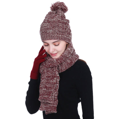 Empire Cove 3 Piece Beanie Scarf Gloves Gift Set Winter Warm Knitted Pom Pom-Wine-