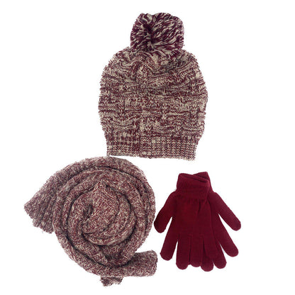Empire Cove 3 Piece Beanie Scarf Gloves Gift Set Winter Warm Knitted Pom Pom-Black-